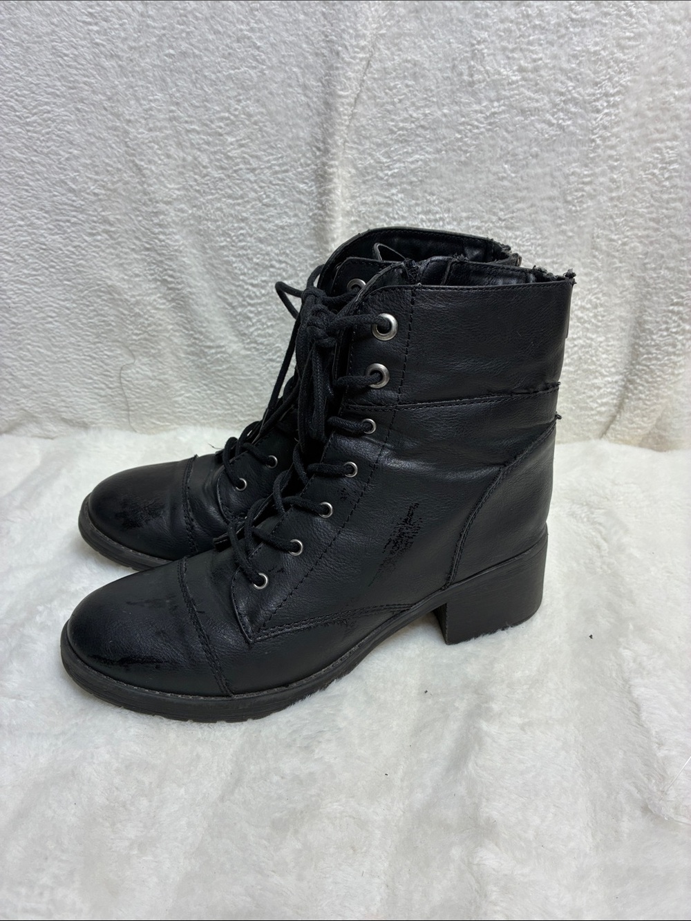 Rampage Black Lace-Up Block Heel Ankle Boots